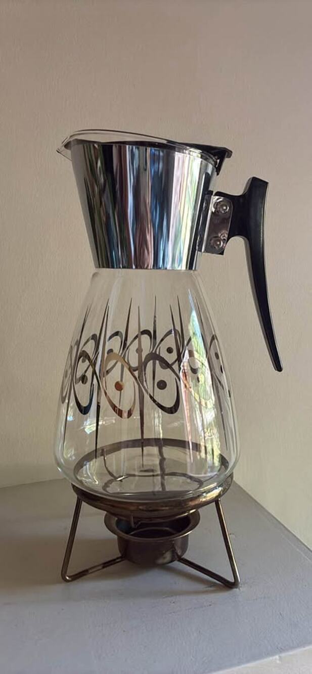 Copied - Vintage Mid Century Modern Colony Atomic Glass Carafe and Warming Stand